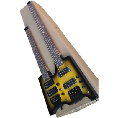 Custom Diplomat Yellow Flamed Maple Top Double Neck Headless 4 String Bass Neck 6 String Guitar Neck - Image 9