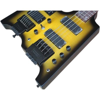 Custom Diplomat Yellow Flamed Maple Top Double Neck Headless 4 String Bass Neck 6 String Guitar Neck - Image 7