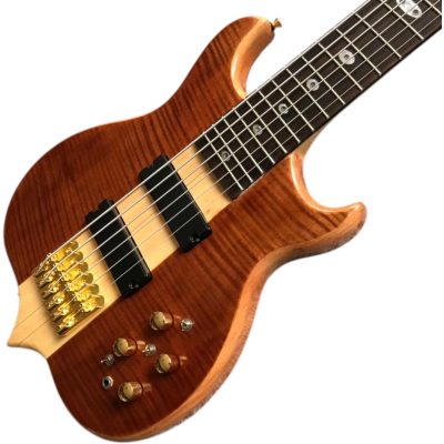 Custom Cylinder Series  Mark King Flamed Maple Top Translucent Win Red 6 String Bass - Image 6