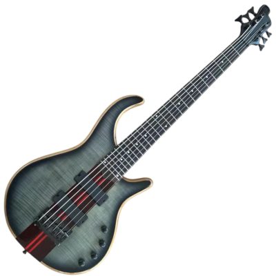 Custom Onyx Patriot Translucent Jeans Black Grey Burst Flame Maple 6 String Bass - Image 8