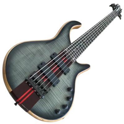 Custom Onyx Patriot Translucent Jeans Black Grey Burst Flame Maple 6 String Bass - Image 5