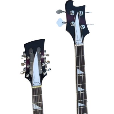 Custom Nova 4080 Purpleglo Geddy Lee Double Neck Black 4 String Bass 12 String Guitar - Image 4
