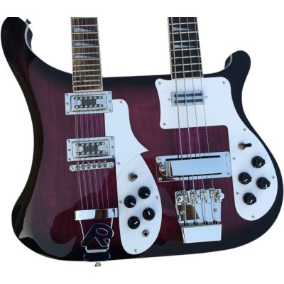 Custom Nova 4080 Purpleglo Geddy Lee Double Neck Black 4 String Bass 12 String Guitar