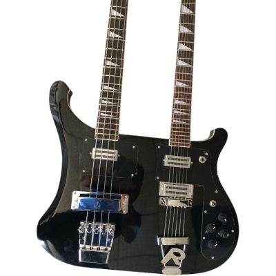 Custom Nova 4080 Geddy Lee Double Neck Jetglo Black 4 String Bass 6 String Guitar