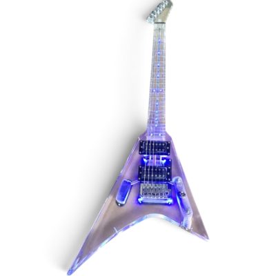 Custom Race Kirk Flying V Plexiglass Acrylic Translucent Body Neck LED Blue Guitar - Image 3