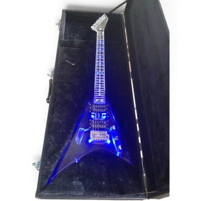 Custom Race Kirk Flying V Plexiglass Acrylic Translucent Body Neck LED Blue Guitar - Image 2