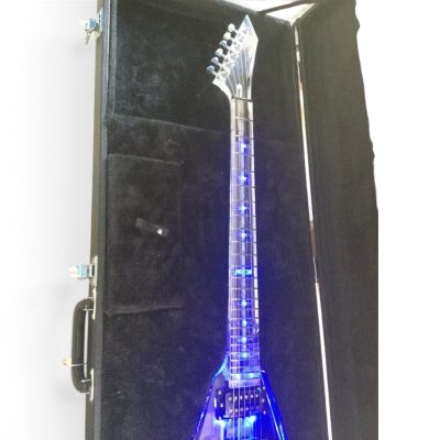 Custom Race Kirk Flying V Plexiglass Acrylic Translucent Body Neck LED Blue Guitar - Image 5