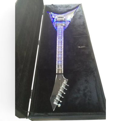Custom Race Kirk Flying V Plexiglass Acrylic Translucent Body Neck LED Blue Guitar - Image 6