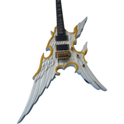 Custom Obsidian Hand Painted Angel White Alfee Engraved Electric Guitar - Image 7