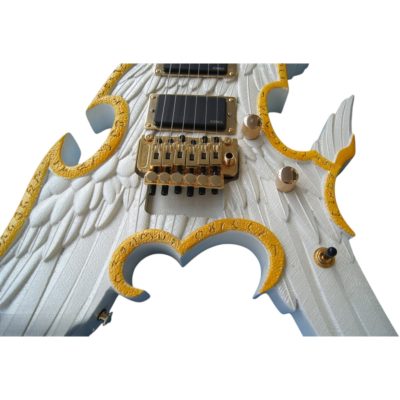 Custom Obsidian Hand Painted Angel White Alfee Engraved Electric Guitar - Image 6