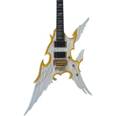 Custom Obsidian Hand Painted Angel White Alfee Engraved Electric Guitar - Image 3