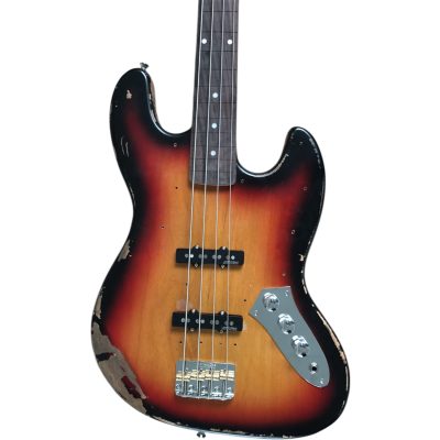 Custom Regent Jaco Pastorius Relic Aged Tobacco Sunburst 4 String Jazz Bass No Frets No Pickguard