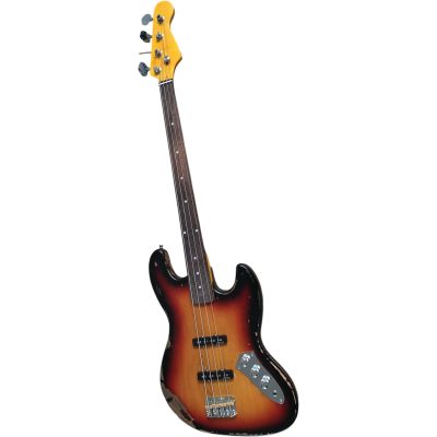 Custom Regent Jaco Pastorius Relic Aged Tobacco Sunburst 4 String Jazz Bass No Frets No Pickguard - Image 5