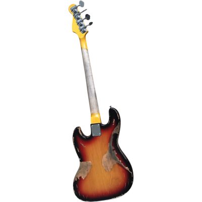Custom Regent Jaco Pastorius Relic Aged Tobacco Sunburst 4 String Jazz Bass No Frets No Pickguard - Image 2