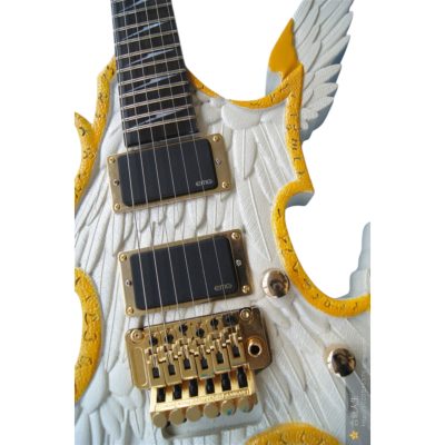 Custom Obsidian Hand Painted Angel White Alfee Engraved Electric Guitar - Image 5
