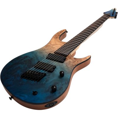 Custom Ironroot HB Trans Blue Poplar Burl Top Multi Scale Fanned Frets 7 String Bass 25.5-27 Inch - Image 5