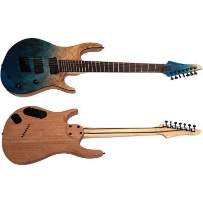 Custom Ironroot HB Trans Blue Poplar Burl Top Multi Scale Fanned Frets 7 String Bass 25.5-27 Inch - Image 4