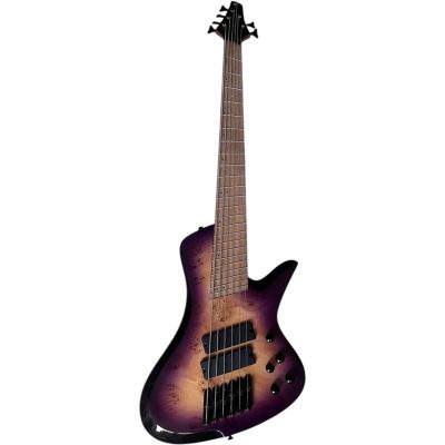 Custom Ironroot Purple Burst Droc Poplar Burl Top Veneer Multi Scale Fanned Frets 6 String Bass - Image 3
