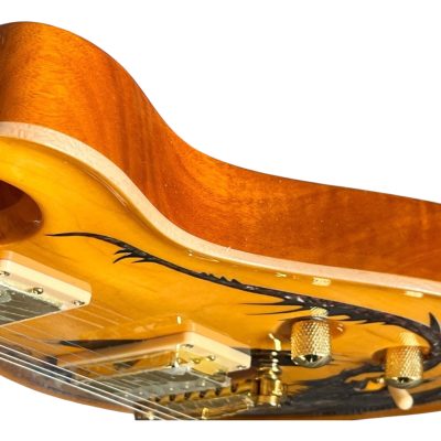 Custom Monarch Santana Amber Finish Dragon Design Electric Guitar - Image 7