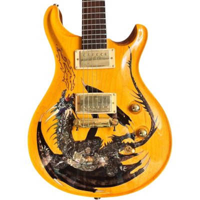 Custom Monarch Santana Amber Finish Dragon Design Electric Guitar - Image 3