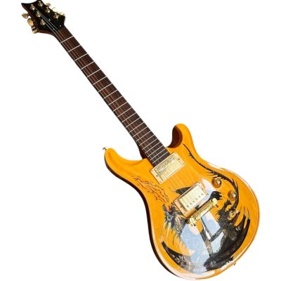 Custom Monarch Santana Amber Finish Dragon Design Electric Guitar - Image 2