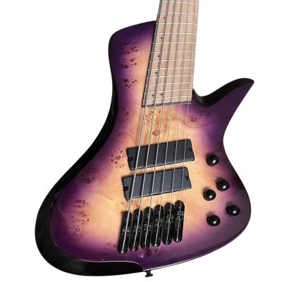 Custom Ironroot Purple Burst Droc Poplar Burl Top Veneer Multi Scale Fanned Frets 5 String Bass