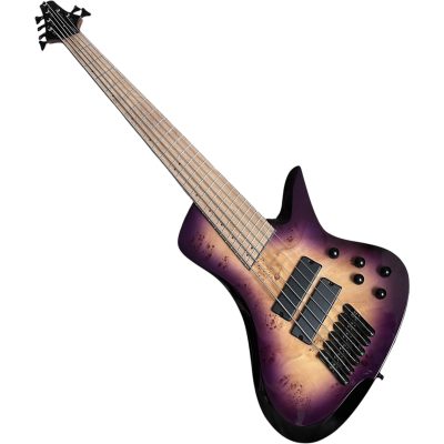 Custom Ironroot Purple Burst Droc Poplar Burl Top Veneer Multi Scale Fanned Frets 5 String Bass - Image 3
