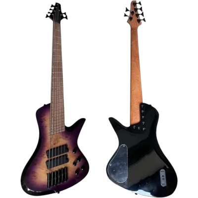 Custom Ironroot Purple Burst Droc Poplar Burl Top Veneer Multi Scale Fanned Frets 5 String Bass - Image 9