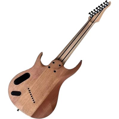 Custom Ironroot HB Trans Grey Black Burst Poplar Burl Top Multi Scale Fanned Frets 8 String Bass - Image 6