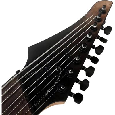 Custom Ironroot HB Trans Grey Black Burst Poplar Burl Top Multi Scale Fanned Frets 8 String Bass - Image 5