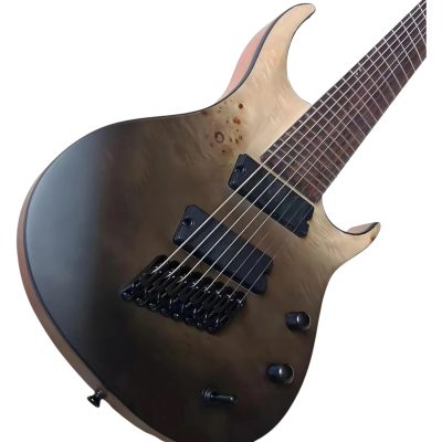 Custom Ironroot HB Trans Grey Black Burst Poplar Burl Top Multi Scale Fanned Frets 8 String Bass