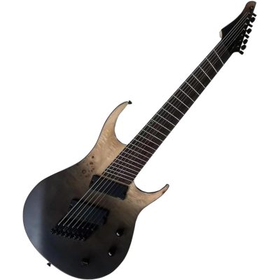 Custom Ironroot HB Trans Grey Black Burst Poplar Burl Top Multi Scale Fanned Frets 8 String Bass - Image 3