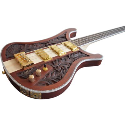 Custom Nova Lemmy Kilmister 4004 Walnut Finish Hand Carved Oak Leaf 4 String Bass - Image 2