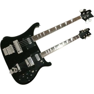 Custom Nova 4080 Geddy Lee Double Neck Black 4 String Bass 6 String Guitar - Image 2