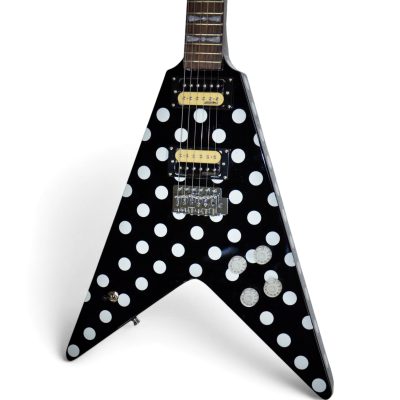 Custom Crown Flying V Black White Polka Dots Electric Guitar Karl Sandoval
