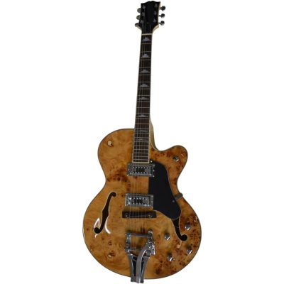 Custom Crown Natural Burl Maple Fhole Bigsby Tremolo Full Hollowbody Jazz Archtop Guitar - Image 4