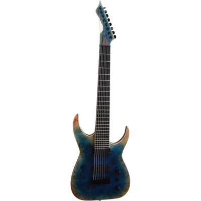 Custom Topaz Black Machine Birdseye Blue Burst Finish 8 String Guitar - Image 2