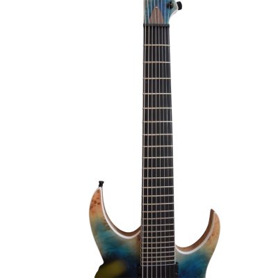 Custom Topaz Black Machine Birdseye Blue Burst Finish 8 String Guitar - Image 4