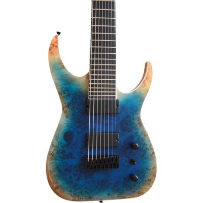 Custom Topaz Black Machine Birdseye Blue Burst Finish 8 String Guitar