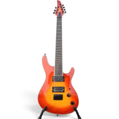 Custom Onyx Regius Orange Burst Flamed Maple Top 7 String Guitar - Image 7