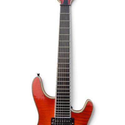 Custom Onyx Regius Orange Burst Flamed Maple Top 7 String Guitar - Image 9