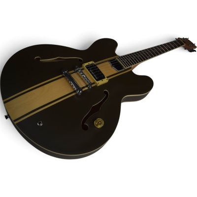 Custom Crown ES333 Tom DeLonge Satin Brown Cream Racing Stripe Fhole Semi Hollow Jazz Guitar - Image 7
