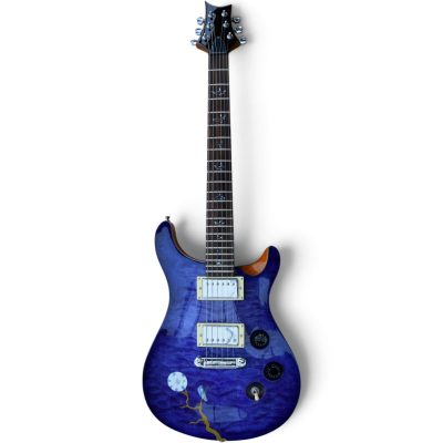 Custom Monarch McCarty Violet Purple Quilted Maple Top Guitar Bird On A Branch And Full Moon Graphic - Image 2