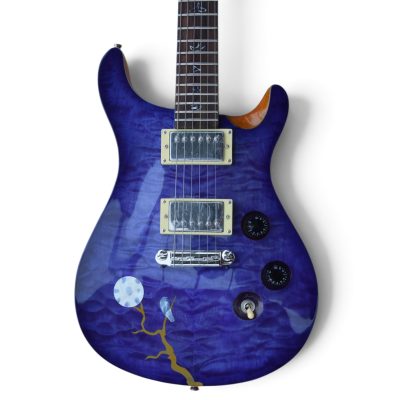 Custom Monarch McCarty Violet Purple Quilted Maple Top Guitar Bird On A Branch And Full Moon Graphic