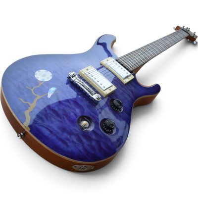 Custom Monarch McCarty Violet Purple Quilted Maple Top Guitar Bird On A Branch And Full Moon Graphic - Image 7