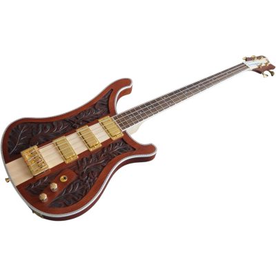 Custom Nova Lemmy Kilmister 4004 Stain Walnut Finish Hand Carved Oak Leaf 4 String Bass - Image 4