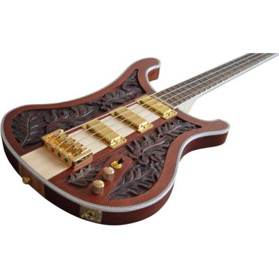 Custom Nova Lemmy Kilmister 4004 Stain Walnut Finish Hand Carved Oak Leaf 4 String Bass - Image 5