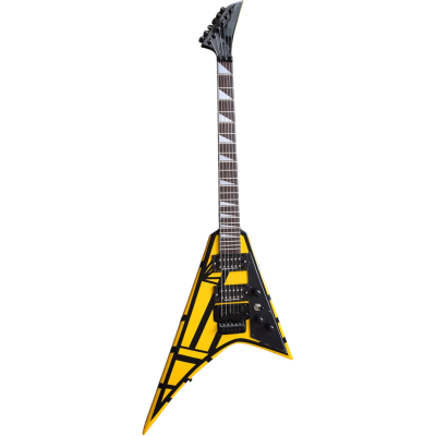 Custom Race Performer Flying V Stryper Graphic Yellow Black Stripes Floyd Rose Tremolo Guitar - Image 2