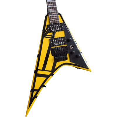 Custom Race Performer Flying V Stryper Graphic Yellow Black Stripes Floyd Rose Tremolo Guitar