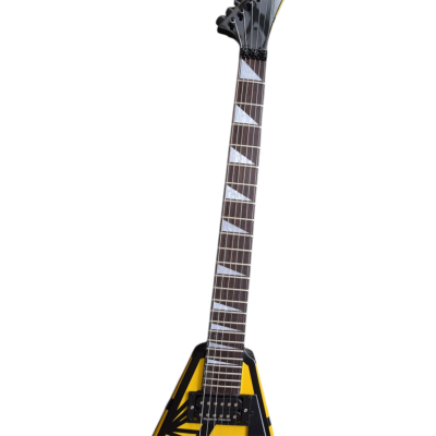 Custom Race Performer Flying V Stryper Graphic Yellow Black Stripes Floyd Rose Tremolo Guitar - Image 4